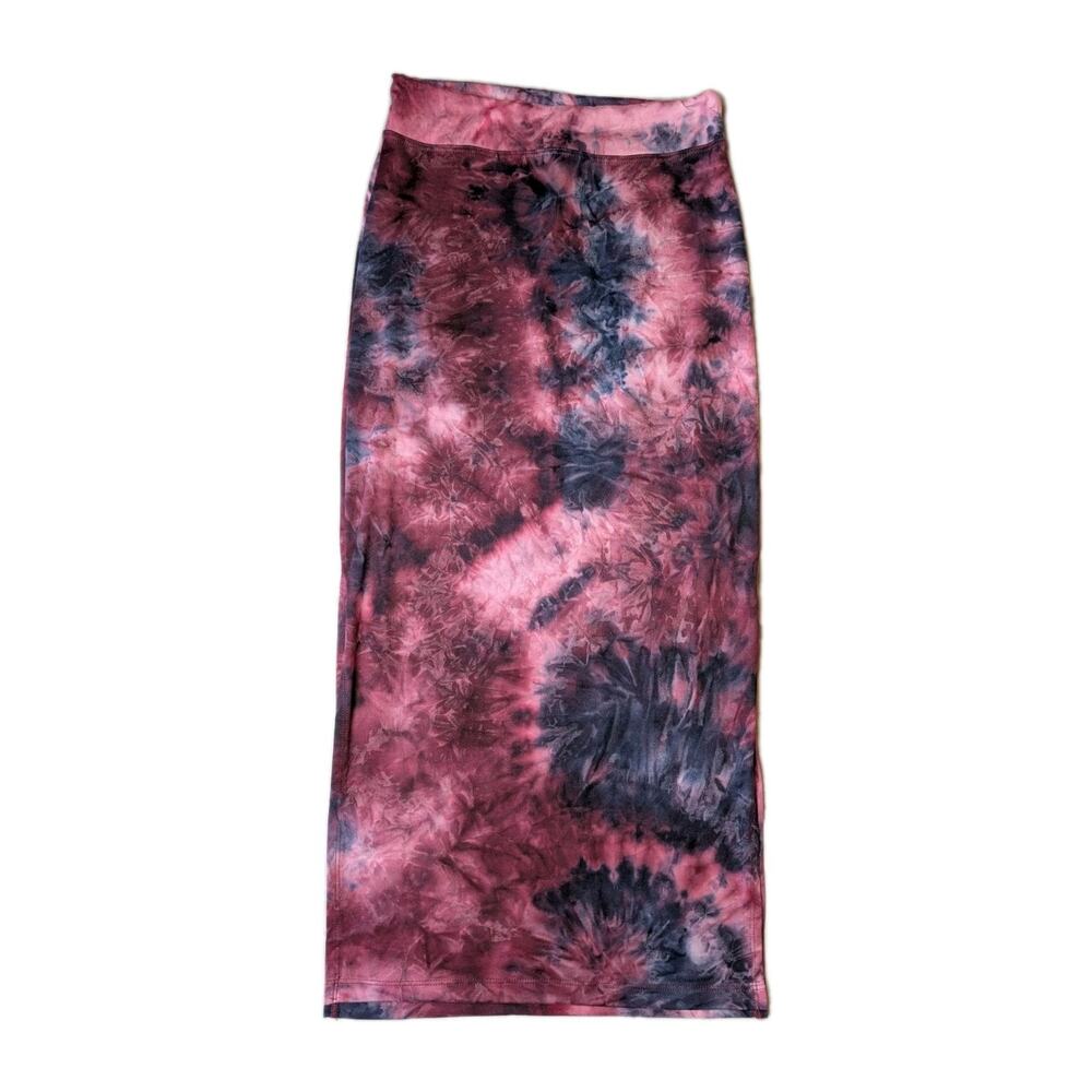 Sundry Tie Dye Maxi Skirt Pink Blue Stretch Side Slit USA Womens 0